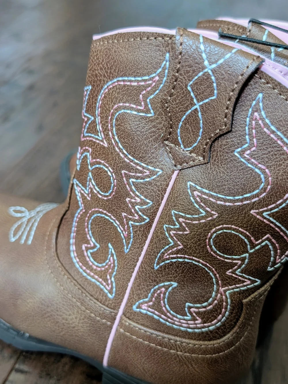 Little Girls Brown Western Cowgirl Boots with Pink/White Stitching - Size 12 - Picture 7 of 11